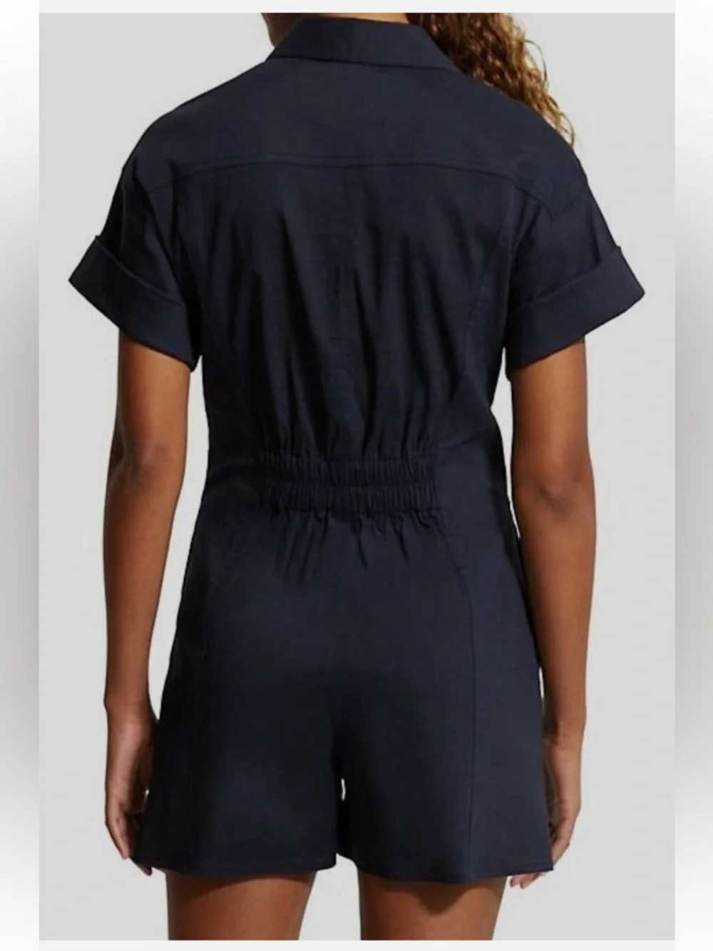 Theory Linen Shirt Romper Concord Navy Short Sleeve Size 00 Button Up NWT